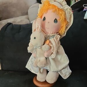 Precious Moments Blue and White Doll with Bunny Vintage